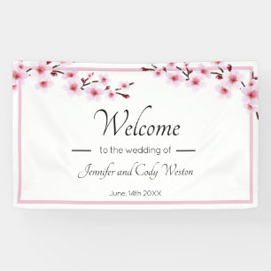 Pink Cherry Blossoms Wedding Banner Sign