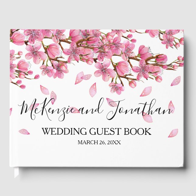 Pink Cherry Blossoms Wedding Guest Book (Front)