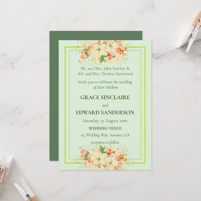 Pink Cherry Blossoms , Wedding Invitation (Front/Back In Situ)
