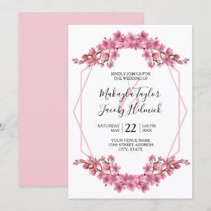 Pink Cherry Blossoms Wedding Invitation