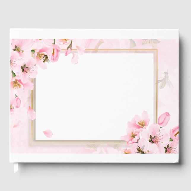 Pink Cherry Blossoms Wedding or Shower Guestbook (Front)