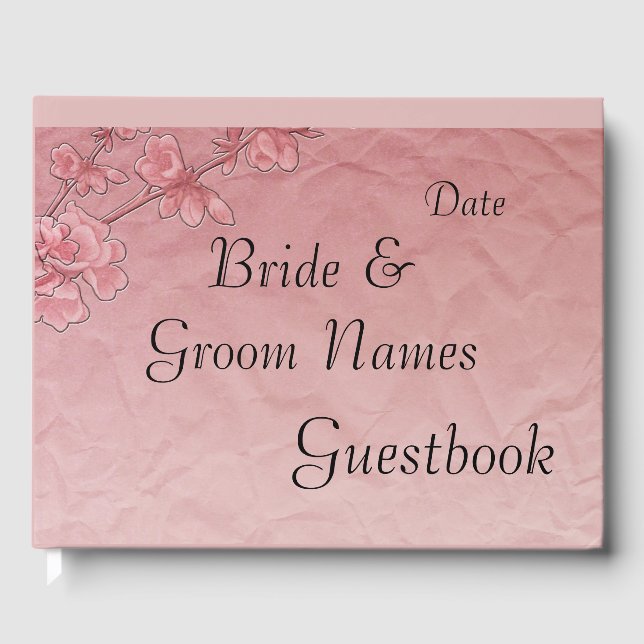 Pink Cherry Blossoms Wedding or Shower Guestbook (Front)