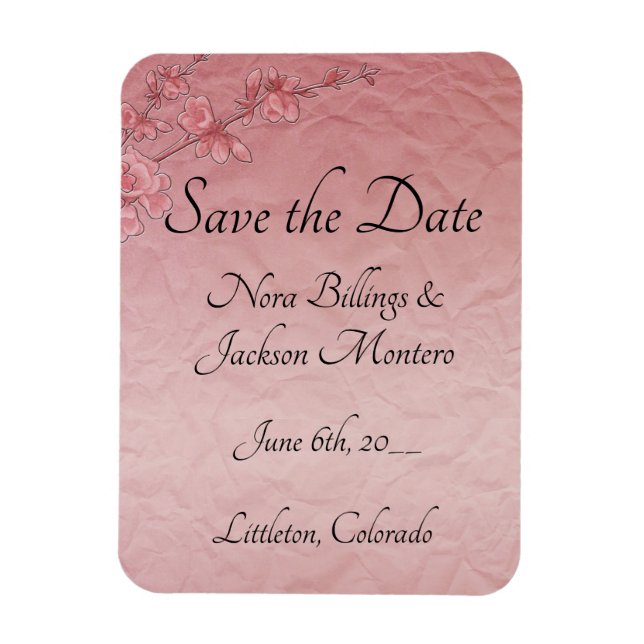 Pink Cherry Blossoms Wedding Save The Date Card Magnet (Vertical)