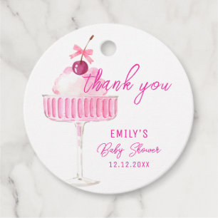 Pink Cherry Champagne Brunch Baby Shower Thank You Favour Tags