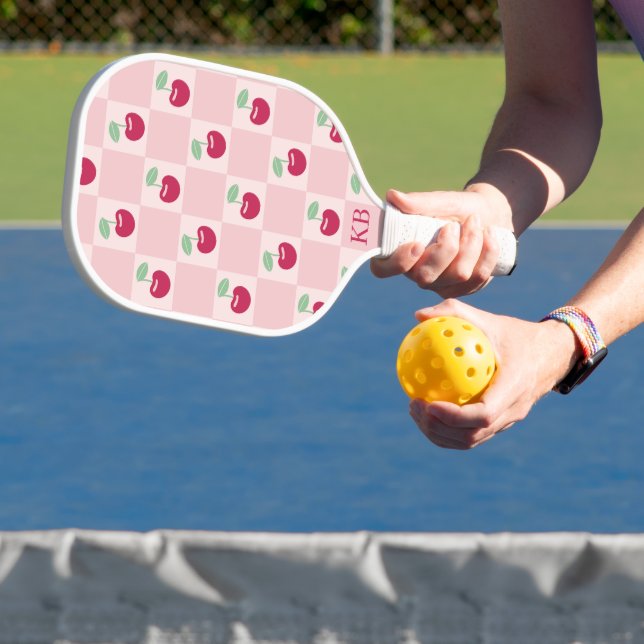 Pink Cherry Chequerboard Cute Coquette Pickleball Paddle (Insitu)