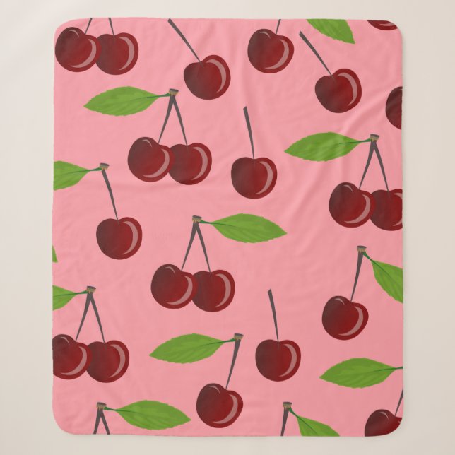 pink cherry cherries sherpa blanket (Front)