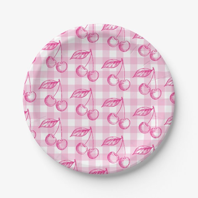 Pink Cherry Coquette Aesthetic Paper Plate (Front)