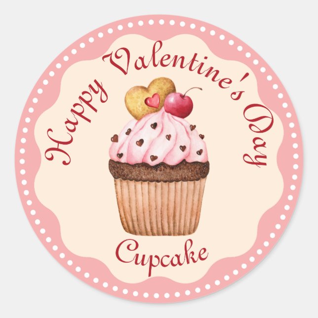 Pink Cherry Cupcake Classic Round Sticker (Front)