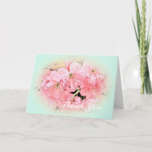 pink cherry flowers in light blue thank you card