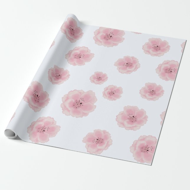 Pink cherry flowers. Seamless pattern. Sakura Wrapping Paper (Unrolled)