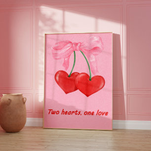 Pink Cherry Heart Romantic Coquette Wall Poster