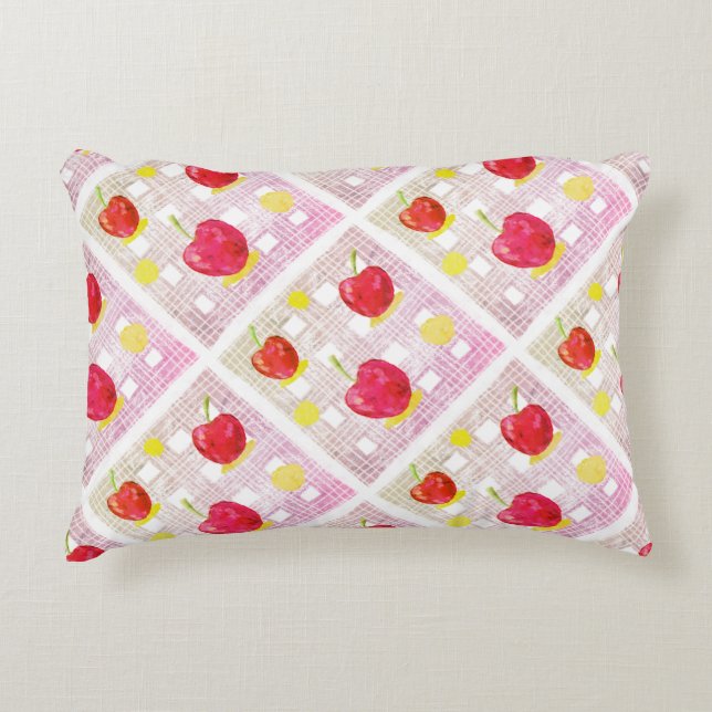 Pink Cherry on Soft Plaid Accent Pillow (Front)