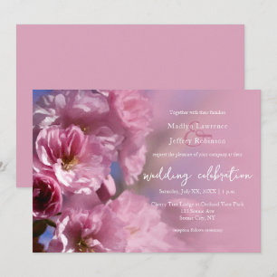 pink cherry tree blossoms spring wedding invitation