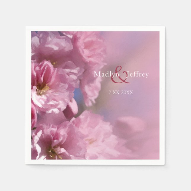 pink cherry tree blossoms spring wedding napkin (Front)