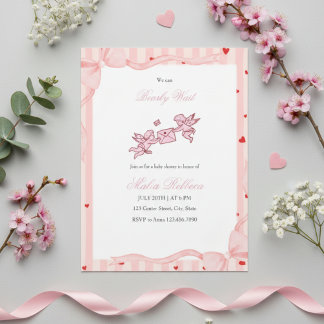 Pink Cherub Bearly Wait Baby Shower Invitation