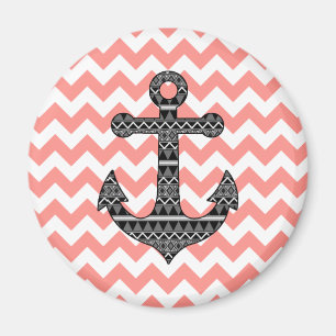 Pink Chevron Black Tribal Pattern Anchor Magnet