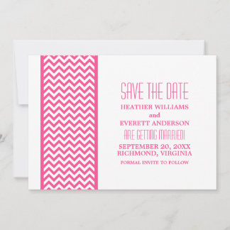 Pink Chevron Border Save the Date Invite