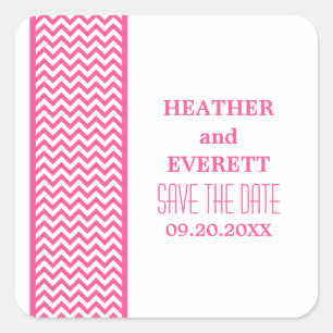 Pink Chevron Border Save the Date Stickers