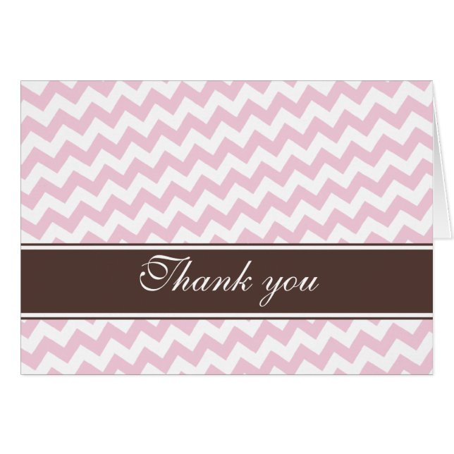 Pink Chevron Brown Stripe custom Thank You Cards (Front Horizontal)