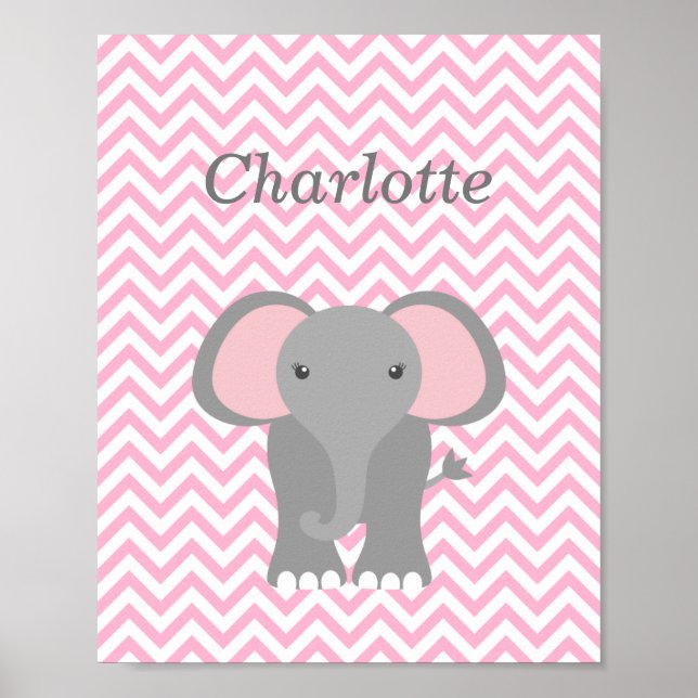 Pink Chevron Elephant Personalized Nursery Decor (Front)