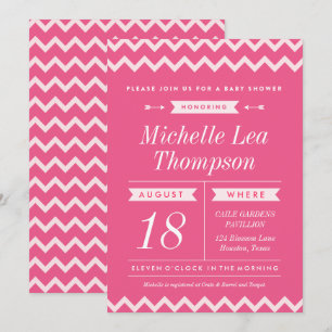 Pink Chevron Girl Baby Shower Invitations