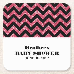 Pink Chevron Glitter Baby Shower Coasters