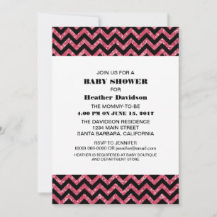 Pink Chevron Glitter Baby Shower Invite
