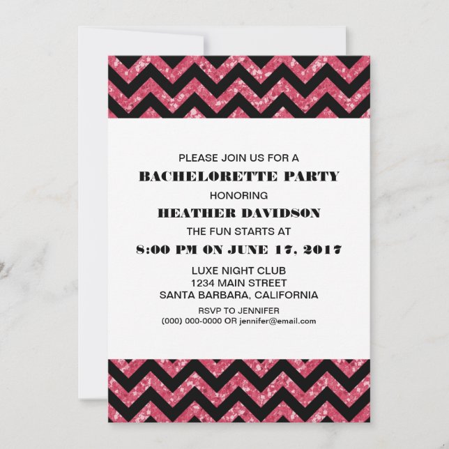 Pink Chevron Glitter Bachelorette Party Invitation (Front)