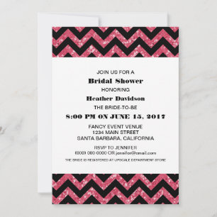 Pink Chevron Glitter Bridal Shower Invite