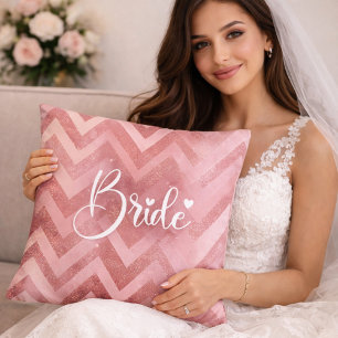 Pink Chevron Glitter Bridal Shower Throw Pillow