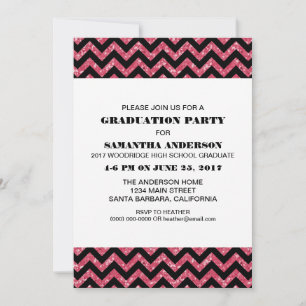 Pink Chevron Glitter Graduation Party Invite