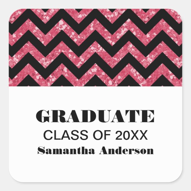 Pink Chevron Glitter Graduation Stickers (Front)