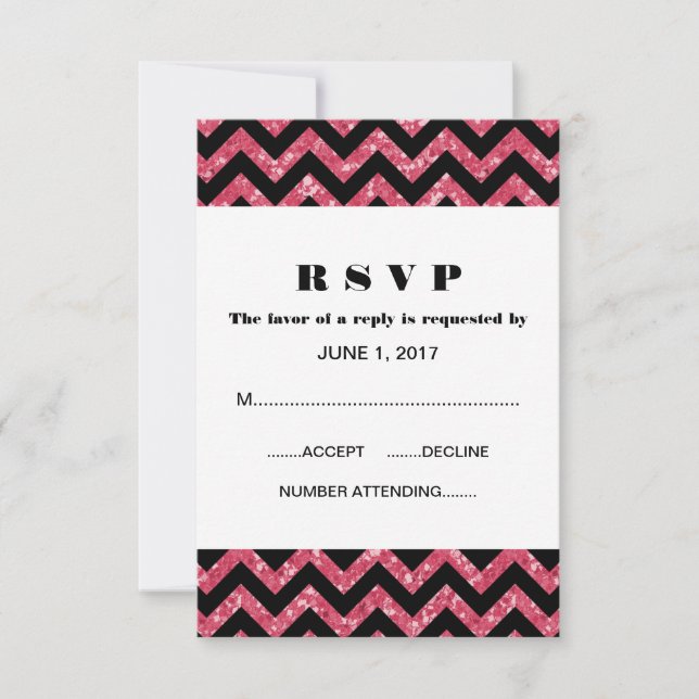 Pink Chevron Glitter Response Card (Front)