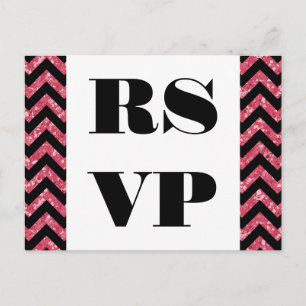 Pink Chevron Glitter RSVP Postcard