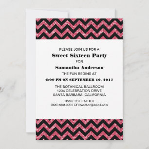 Pink Chevron Glitter Sweet 16 Party Invite