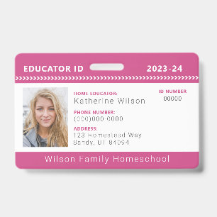 Pink Chevron Homeschool Educator ID Badge
