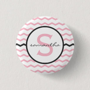 Pink Chevron Monogram 1 Inch Round Button
