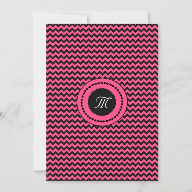 Pink Chevron Monogrammed Wedding Invitation (Front)
