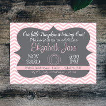 Pink Chevron Our Little Pumpkin Birthday Invite