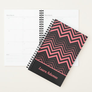 Pink Chevron Over Black Leather Planner