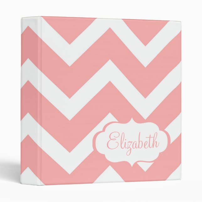 Pink Chevron Pattern Customizable Name Binder (Front/Spine)