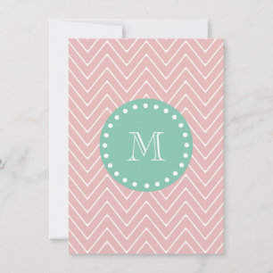 Pink Chevron Pattern Mint Green Monogram