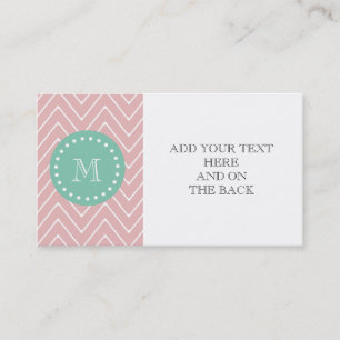 Pink Chevron Pattern   Mint Green Monogram Business Card