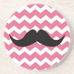 Pink chevron pattern moustache thirsty sandstone coaster