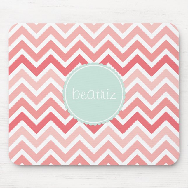 Pink Chevron Personalized Mouse Pads With Name (Front)