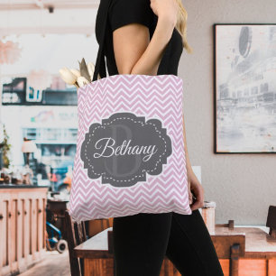 Pink Chevron Personalized Tote Bag