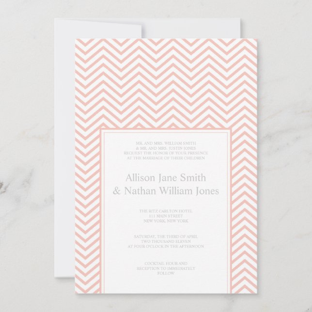 Pink Chevron Print Wedding Invitation (Front)