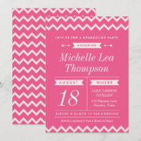 Pink Chevron Stylish Graduation Party Invitations