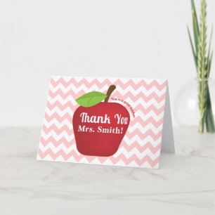Pink Chevron, Teacher appreciation apple Card