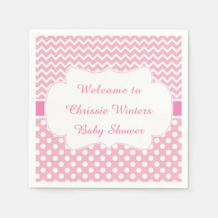 Pink Chevron & White Polka Dots Baby Shower Party Napkin